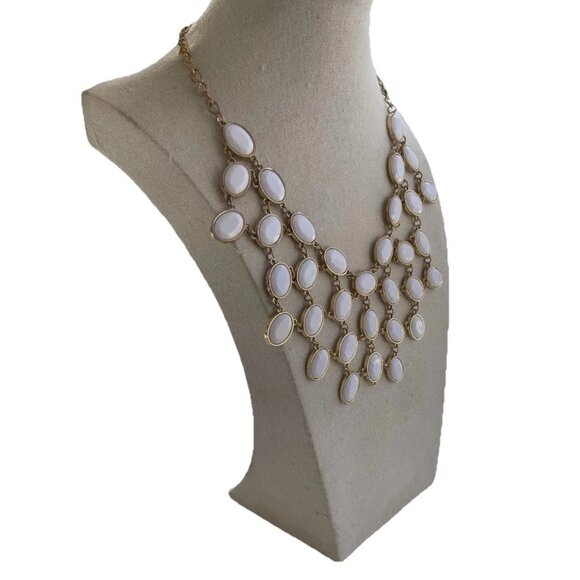 Vintage Estate Necklace Gold Tone Chain Bib Style Statement White Oval Gems 20” - Picture 6 of 10